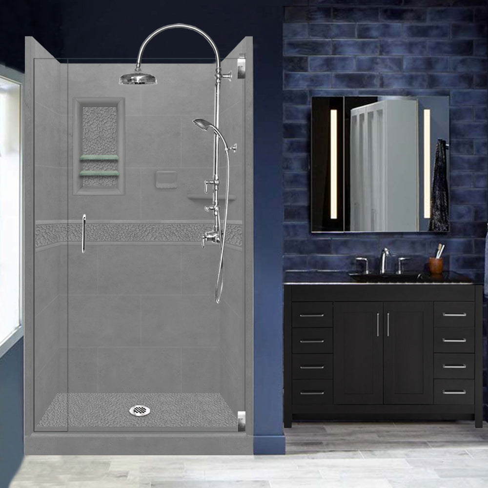 Pebble Wet Cement Small Alcove Shower Enclosure Kit