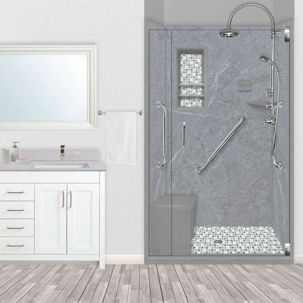 Freedom Grio Marble Del Mar Mosaic Alcove Shower Enclosure Kit