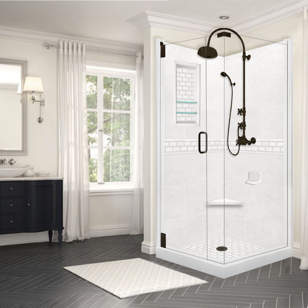 Corner Natural Buff Sistine Stone & Subway Stone Accent Shower Remodel Kit