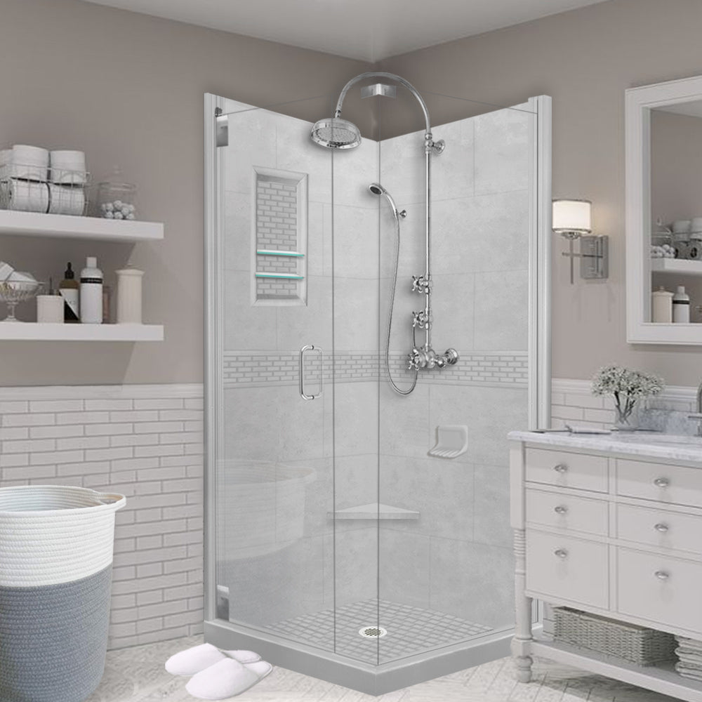 Corner Portland Cement Sistine Stone & Classic Stone Accent Shower Remodel Kit