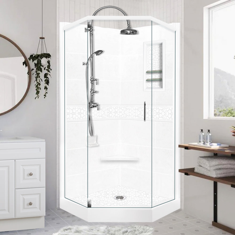 Neo-Angle Natural Buff Sistine Stone & Pebble Stone Accent Shower Remodel Kit