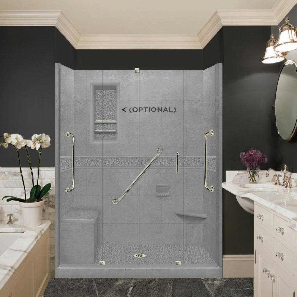 Freedom 60" Alcove Wet Cement Sistine Stone & Pebble Stone Accent Shower Remodel Kit