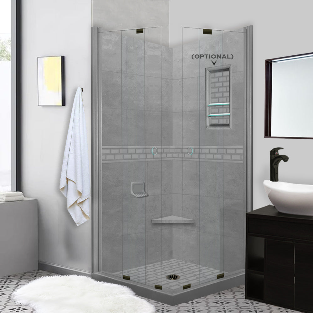 Corner Wet Cement Sistine Stone & Subway Stone Accent Shower Remodel Kit