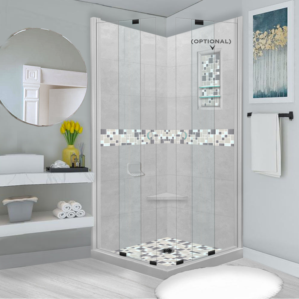 Corner Portland Cement Sistine Stone & Newport Mosaic Accent Shower Remodel Kit