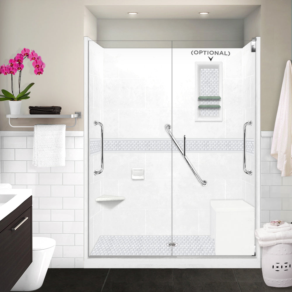 Freedom 60" Alcove Natural Buff Sistine Stone & Jewel Stone Accent Shower Remodel Kit