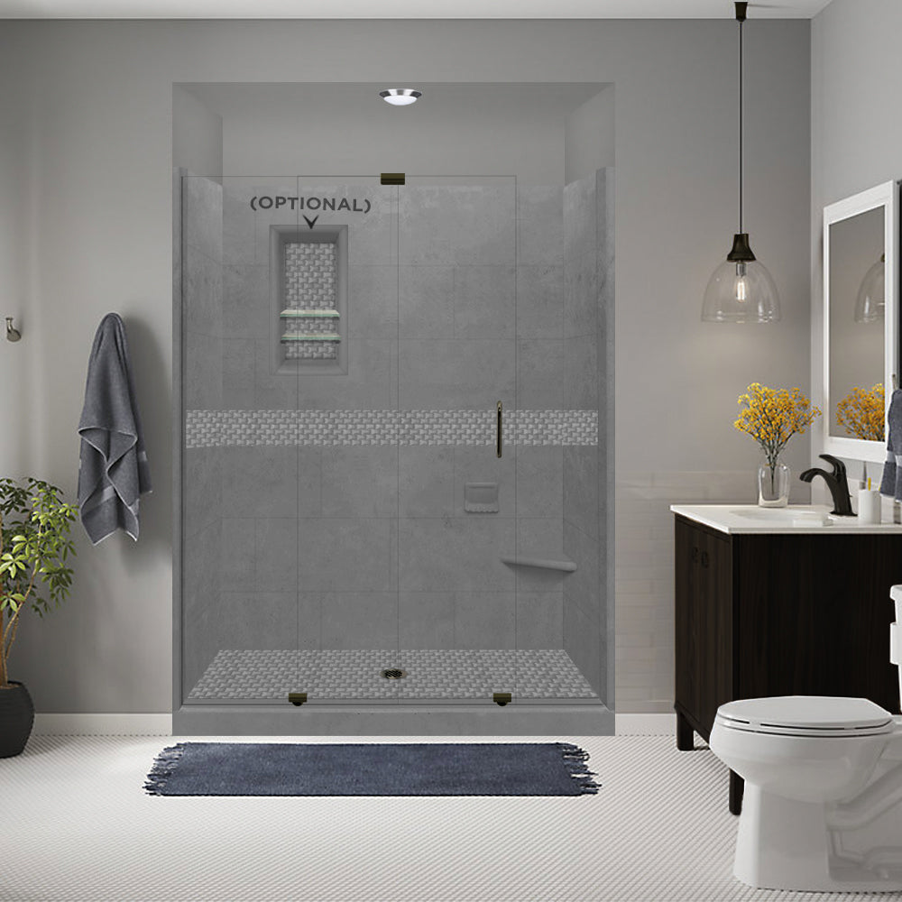 60" Alcove Wet Cement Sistine Stone & Jewel Stone Accent Shower Remodel Kit