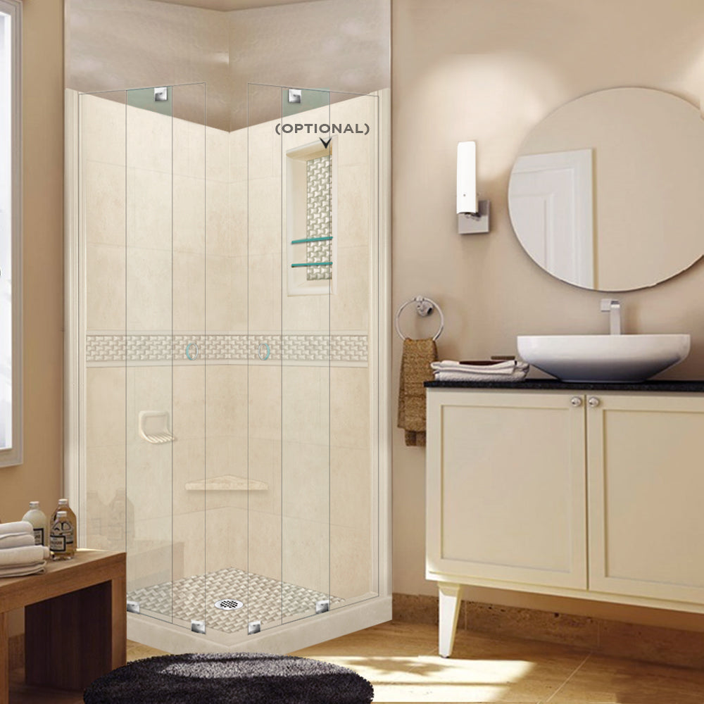 Corner Desert Sand Sistine Stone & Jewel Stone Accent Shower Remodel Kit