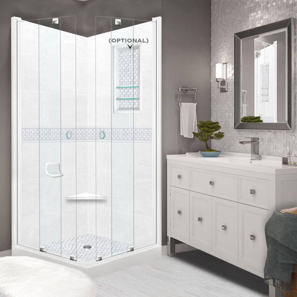 Corner Natural Buff Sistine Stone & Jewel Stone Accent Shower Remodel Kit