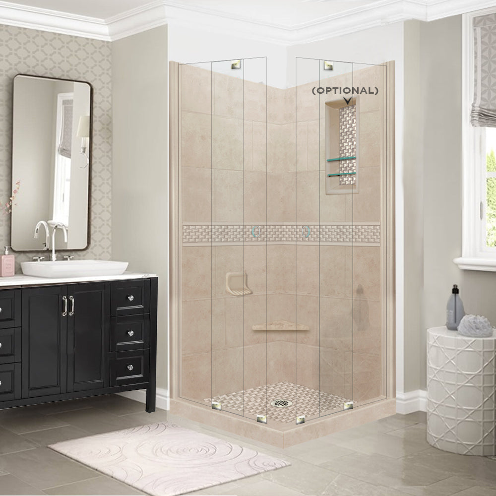 Corner Brown Sugar Sistine Stone & Jewel Stone Accent Shower Remodel Kit
