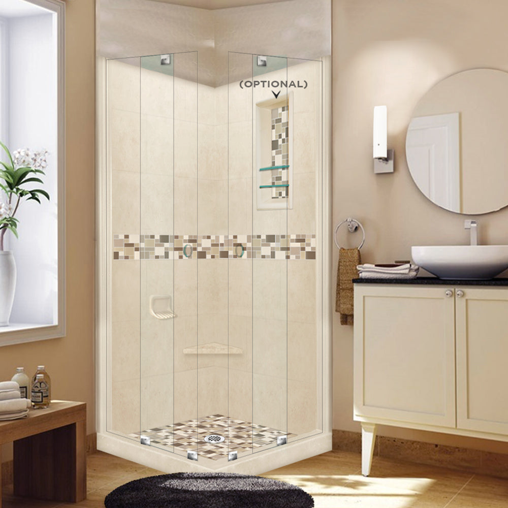 Corner Desert Sand Sistine Stone & Tuscany Mosaic Accent Shower Remodel Kit