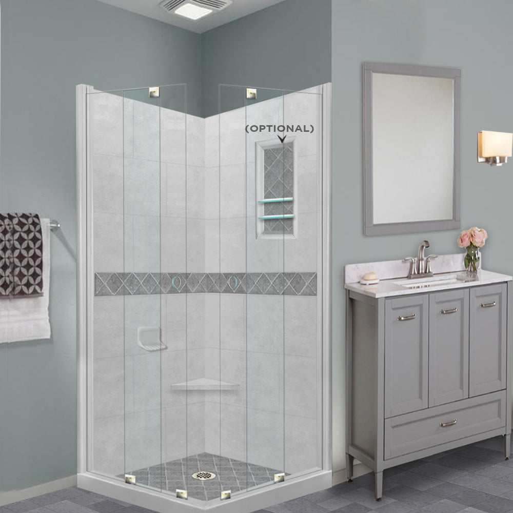 Corner Portland Cement Sistine Stone & Diamond Stone Accent Shower Remodel Kit