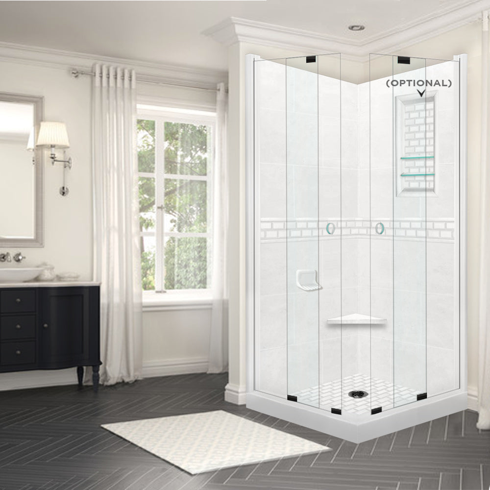 Corner Natural Buff Sistine Stone & Subway Stone Accent Shower Remodel Kit