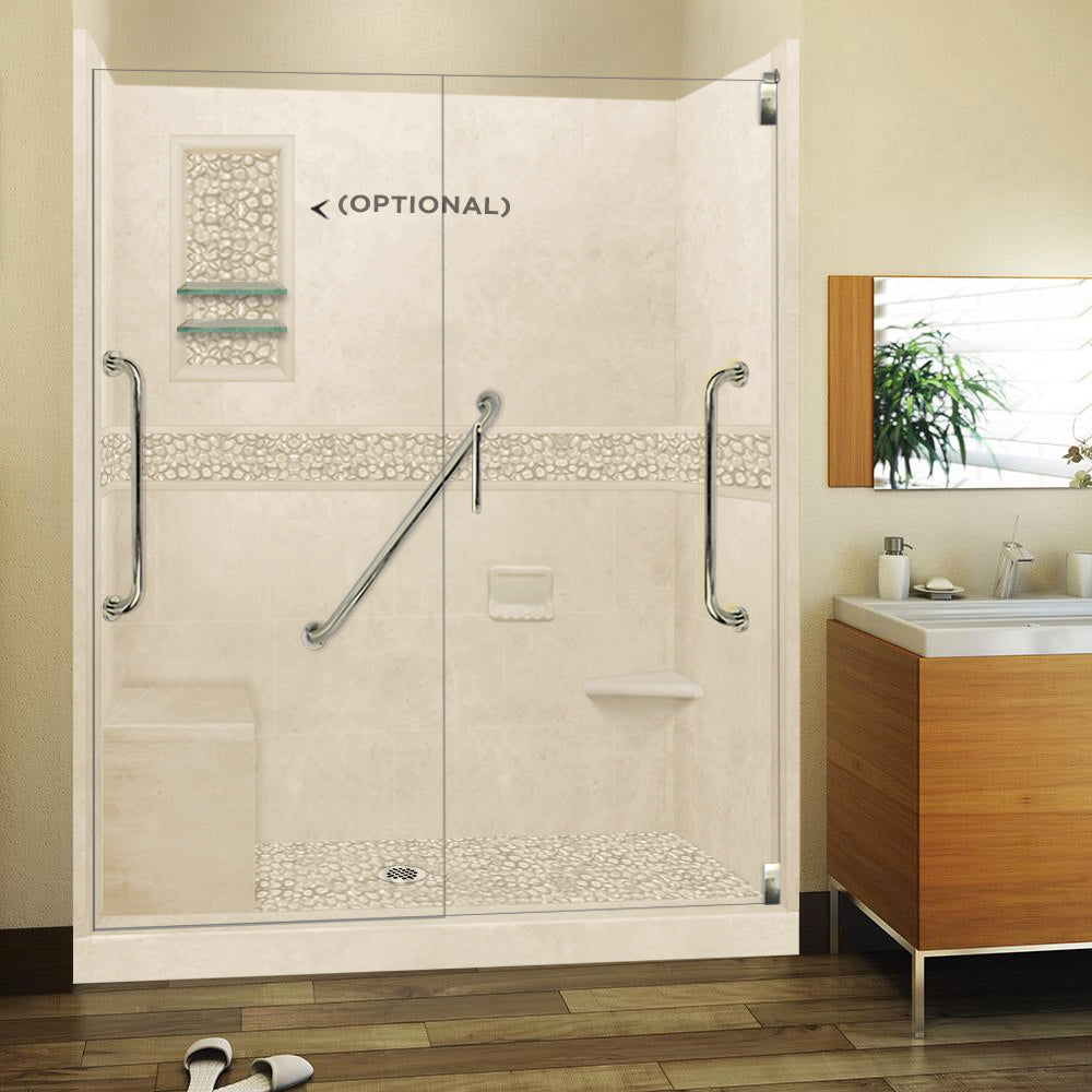 Freedom 60" Alcove Desert Sand Sistine Stone & Pebble Stone Accent Shower Remodel Kit