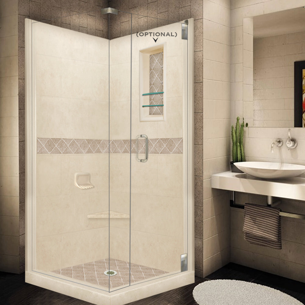 Corner Desert Sand Sistine Stone & Diamond Stone Accent Shower Remodel Kit