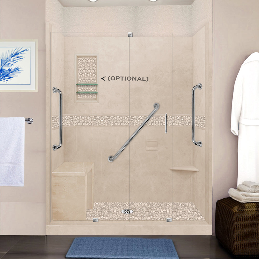 Freedom 60" Alcove Desert Sand Sistine Stone & Pebble Stone Accent Shower Remodel Kit
