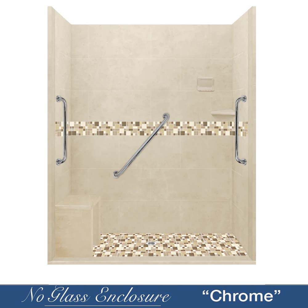 Freedom Zero 60" Alcove Desert Sand Sistine Stone & Tuscany Mosaic Accent Shower Remodel Kit