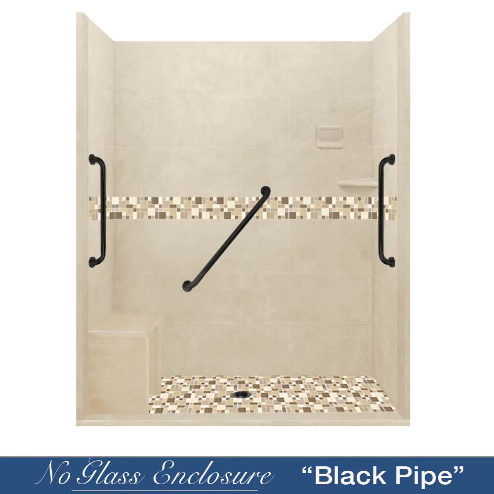 Freedom Zero 60" Alcove Desert Sand Sistine Stone & Tuscany Mosaic Accent Shower Remodel Kit