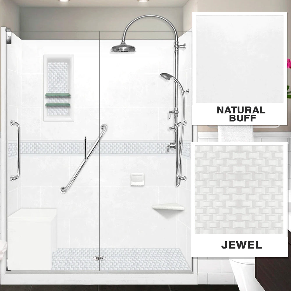 Freedom 60" Alcove Natural Buff Sistine Stone & Jewel Stone Accent Shower Remodel Kit