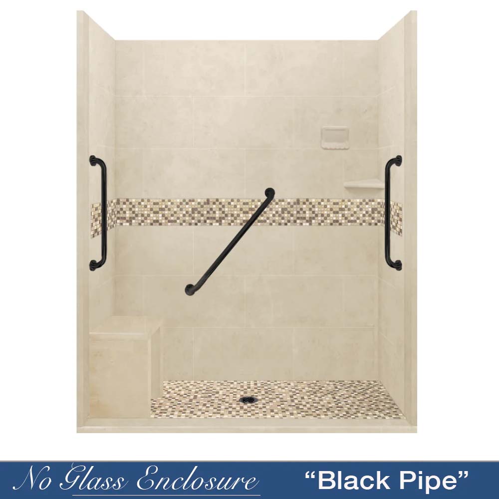 Freedom Zero 60" Alcove Desert Sand Sistine Stone & Roma Mosaic Accent Shower Remodel Kit
