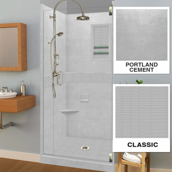 Classic Portland Cement Corner Shower Enclosure Kit – American Bath Factory