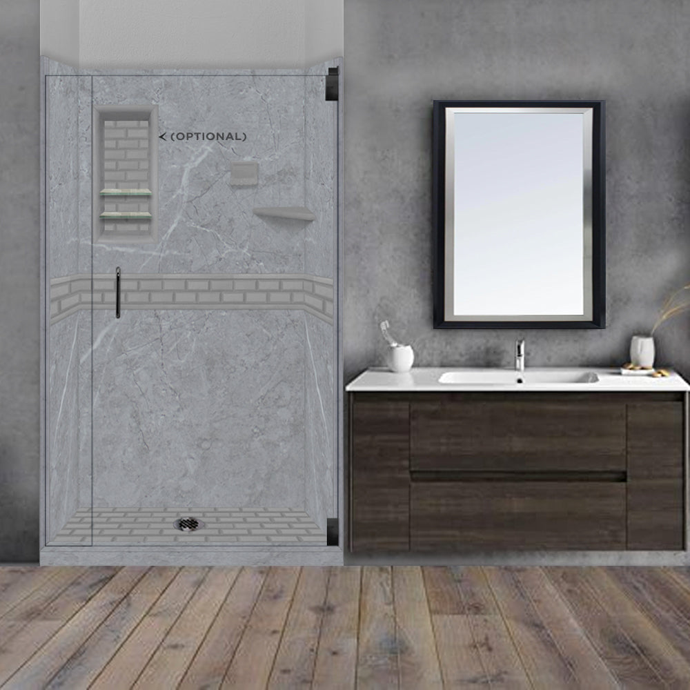 60" Alcove Grio Medici Marble & Subway Stone Accent Shower Remodel Kit