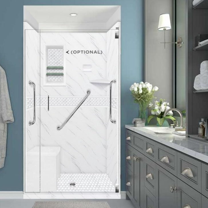 Freedom 60" Alcove Carrara Medici Marble & Jewel Stone Accent Shower Remodel Kit