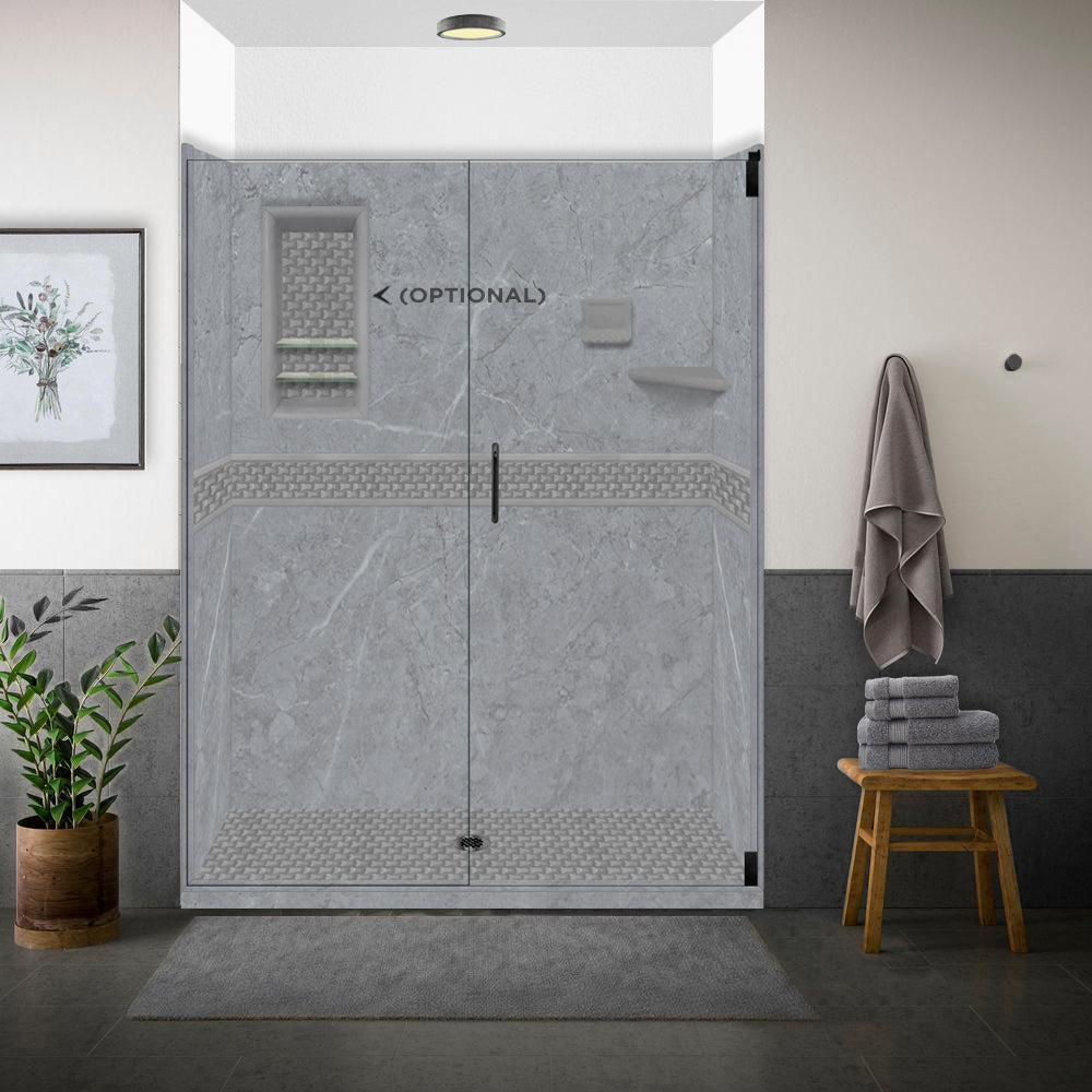 60" Alcove Grio Medici Marble & Jewel Stone Accent Shower Remodel Kit