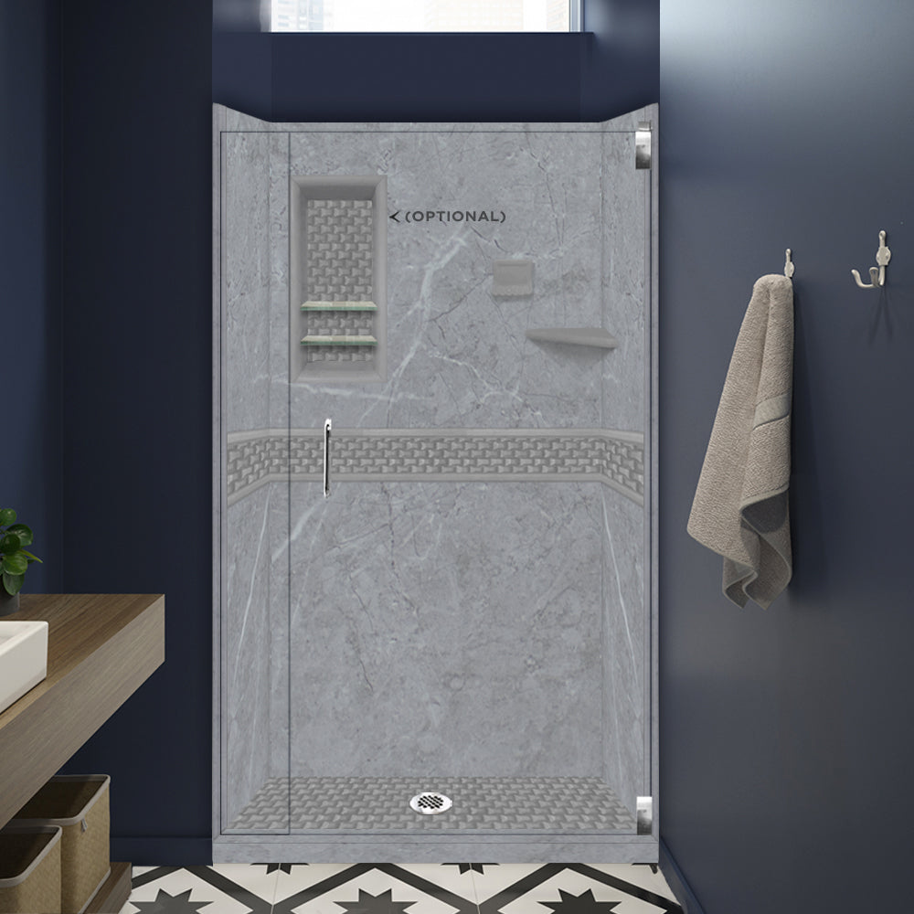 60" Alcove Grio Medici Marble & Jewel Stone Accent Shower Remodel Kit