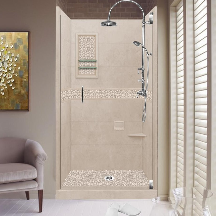 Alcove Brown Sugar Sistine Stone & Pebble Stone Accent Shower Remodel Kit