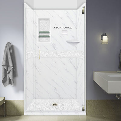 Carrara Marble Pebble Alcove Shower Enclosure Kit