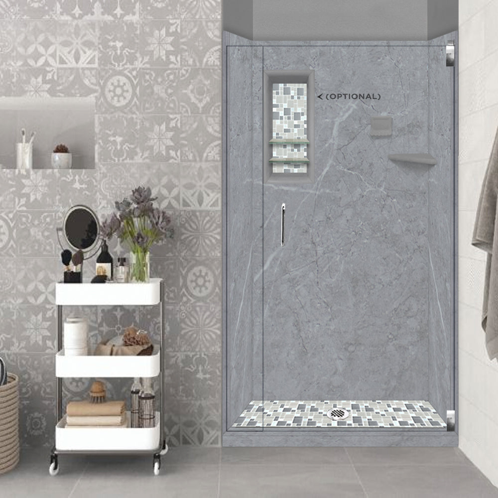 60" Alcove Grio Medici Marble & Newport Mosaic Accent Shower Remodel Kit