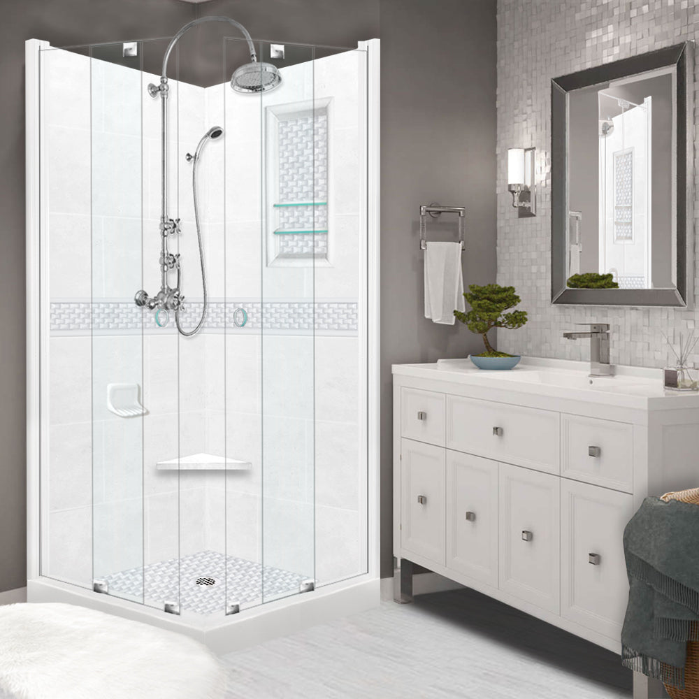 Corner Natural Buff Sistine Stone & Jewel Stone Accent Shower Remodel Kit