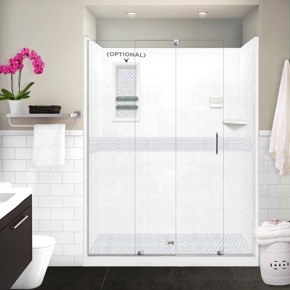 60" Alcove Natural Buff Sistine Stone & Jewel Stone Accent Shower Remodel Kit