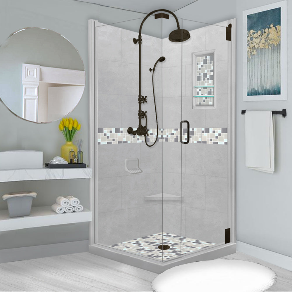 Corner Portland Cement Sistine Stone & Newport Mosaic Accent Shower Remodel Kit