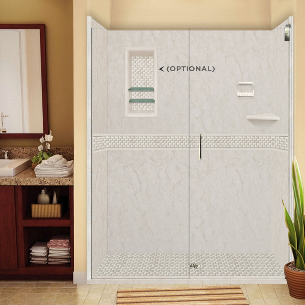 60" Alcove Rafe Medici Marble & Jewel Stone Accent Shower Remodel Kit