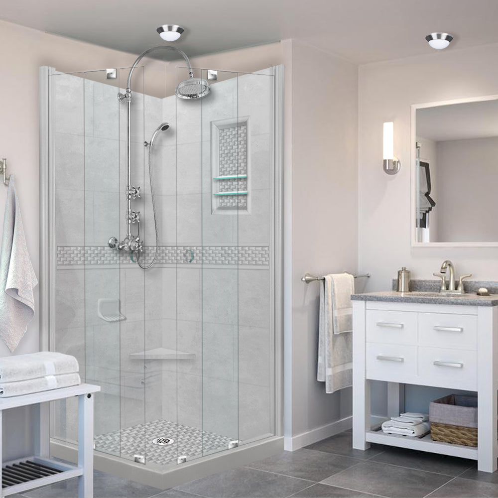 Corner Portland Cement Sistine Stone & Jewel Stone Accent Shower Remodel Kit