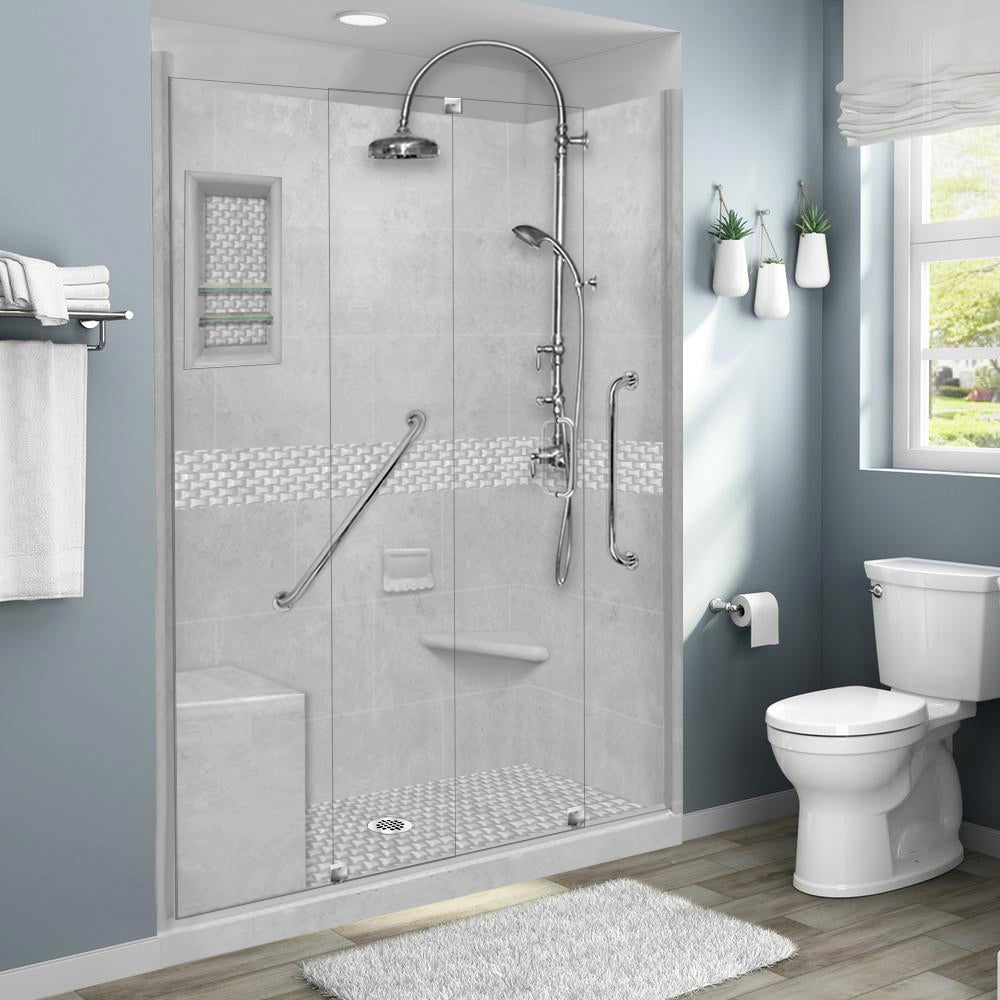 Freedom 60" Alcove Portland Cement Sistine Stone & Jewel Stone Accent Shower Remodel Kit