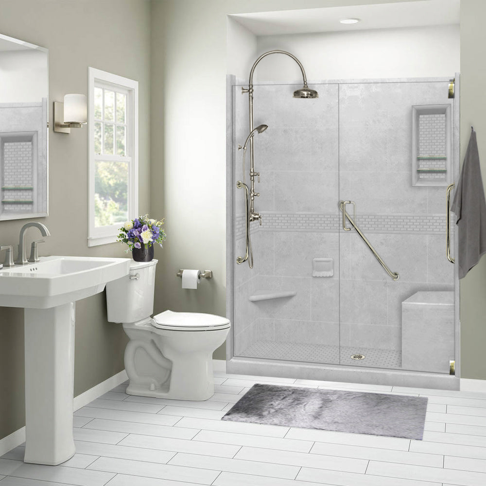 Freedom 60" Alcove Portland Cement Sistine Stone & Classic Stone Accent Shower Remodel Kit