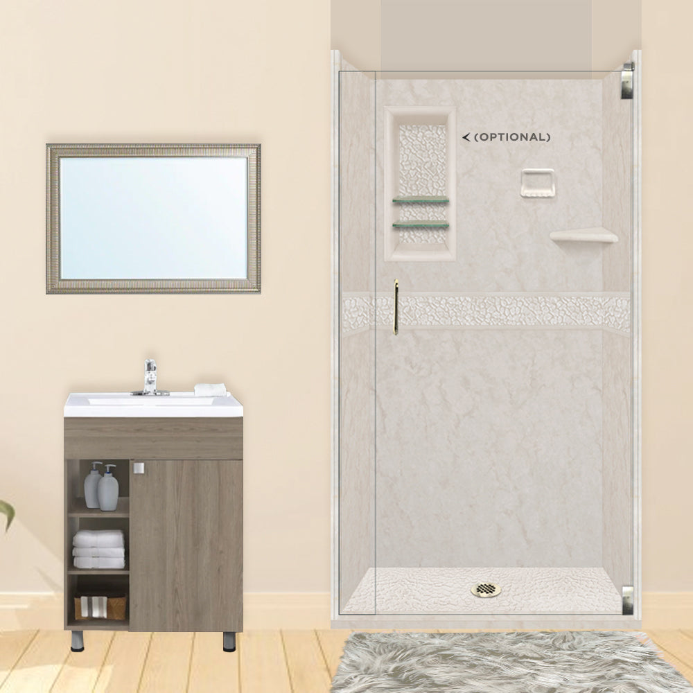 60" Alcove Rafe Medici Marble & Pebble Stone Accent Shower Remodel Kit