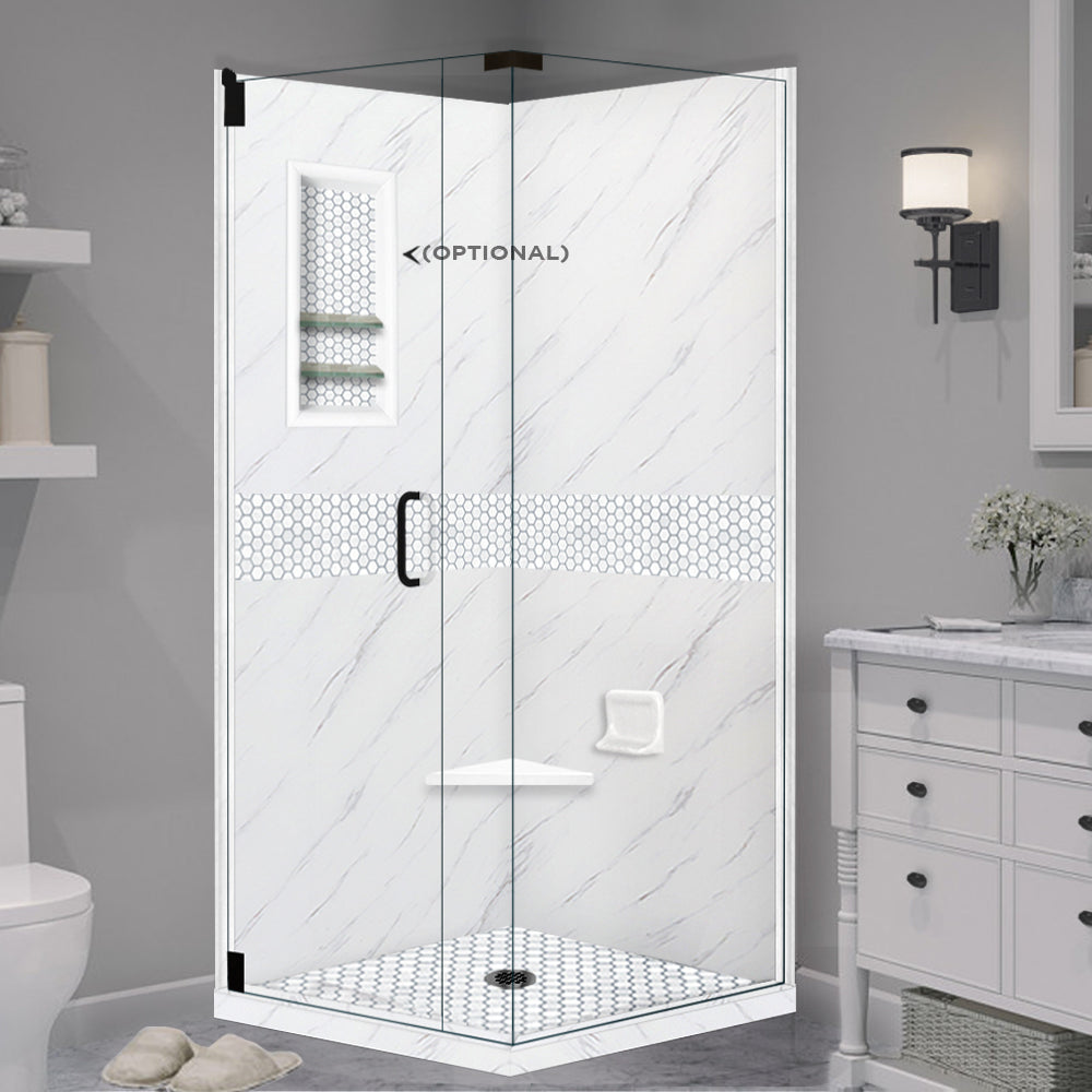 Carrara Marble Pearl Hex Mosaic Corner Shower Enclosure Kit