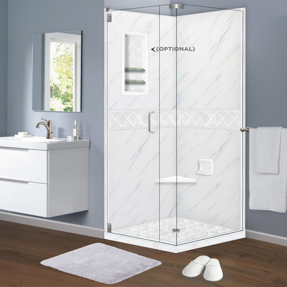 Carrara Marble Diamond Corner Shower Enclosure Kit