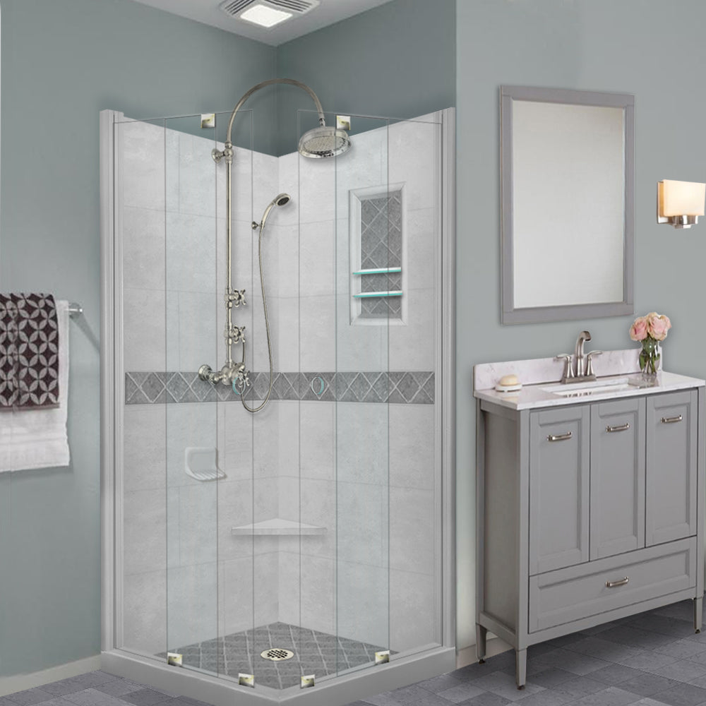 Corner Portland Cement Sistine Stone & Diamond Stone Accent Shower Remodel Kit