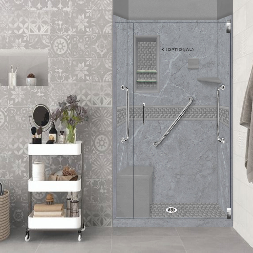 Freedom 60" Alcove Grio Medici Marble & Jewel Stone Accent Shower Remodel Kit