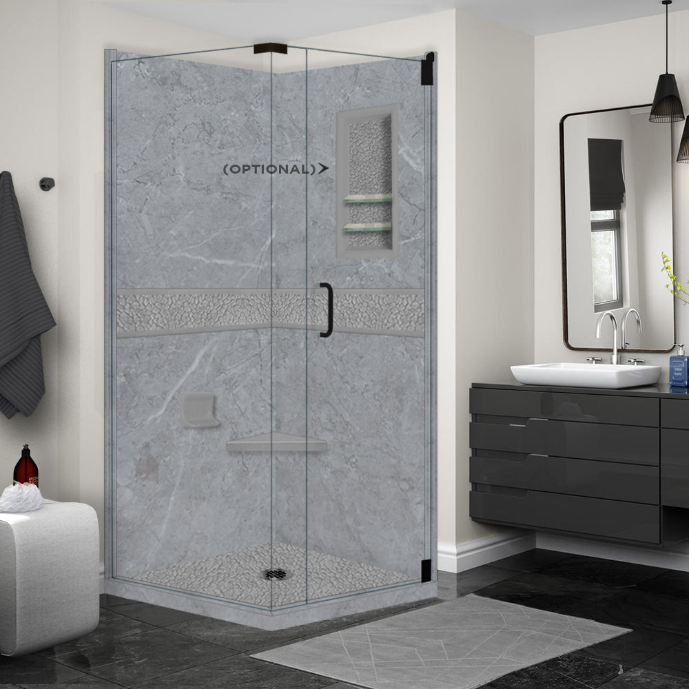 Corner Grio Medici Marble & Pebble Stone Accent Shower Remodel Kit