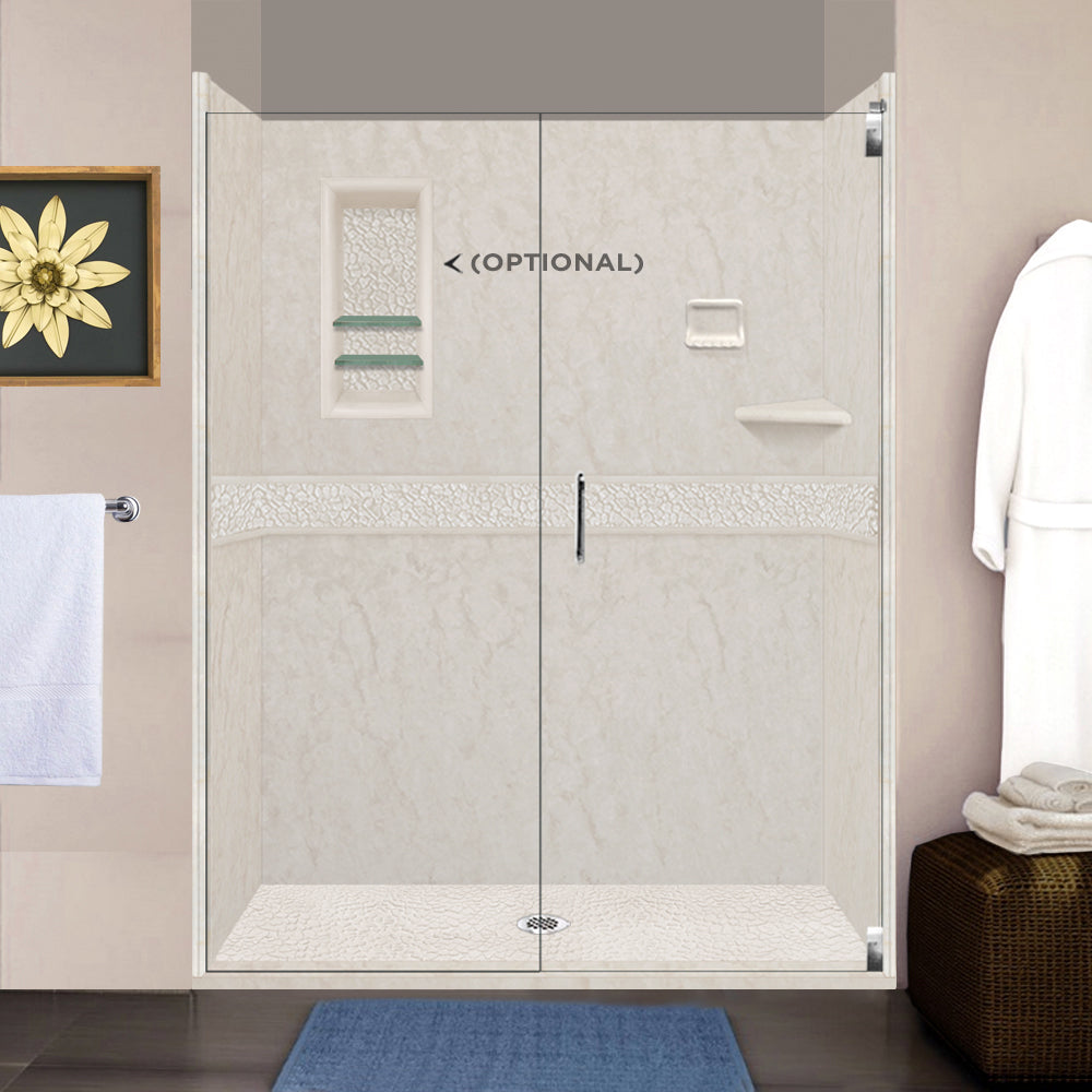 60" Alcove Rafe Medici Marble & Pebble Stone Accent Shower Remodel Kit