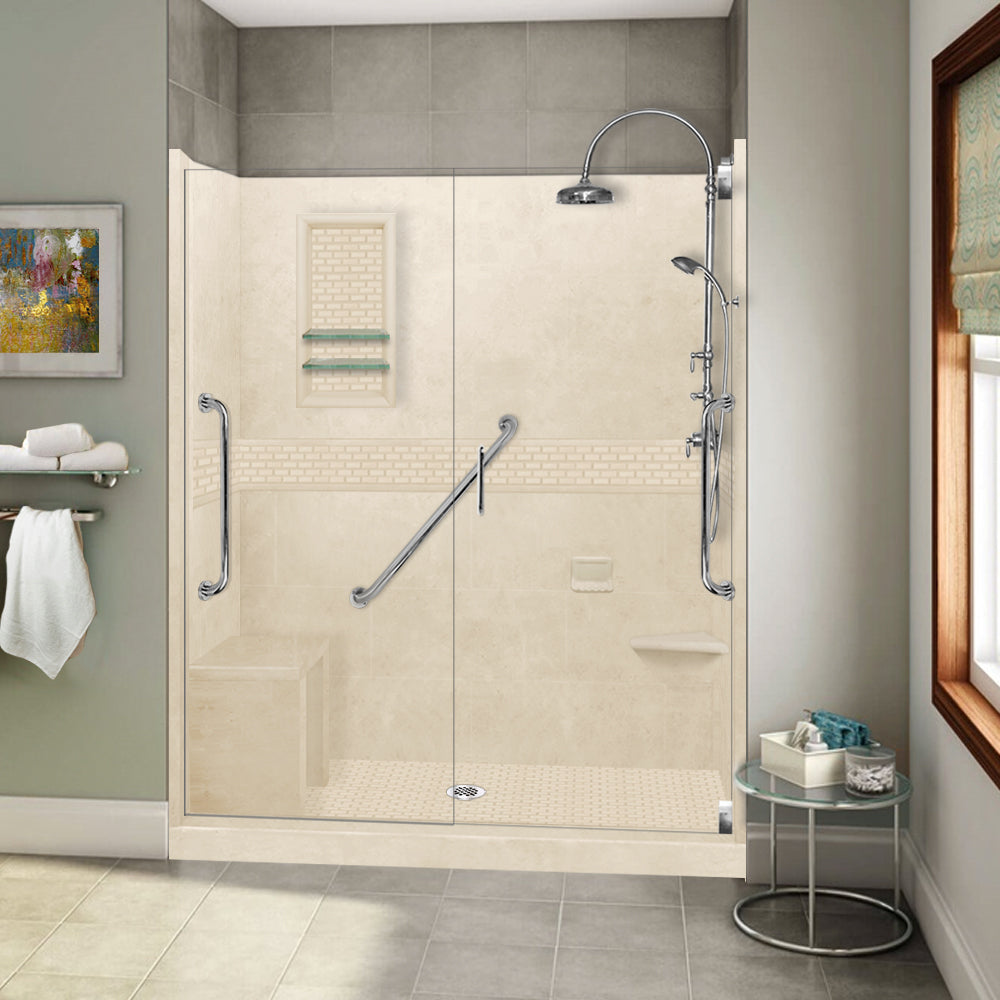 Freedom 60" Alcove Desert Sand Sistine Stone & Classic Stone Accent Shower Remodel Kit