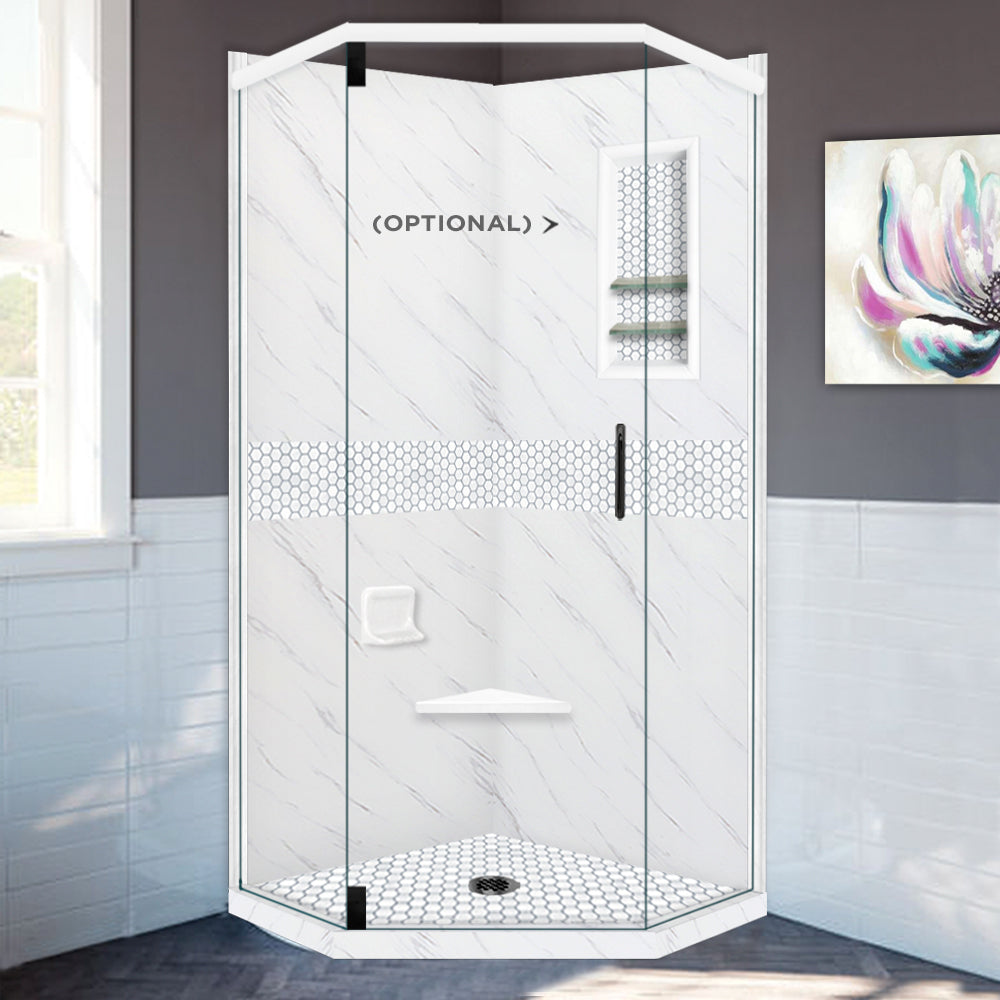 Carrara Marble Pearl Hex Mosaic Neo Shower Enclosure Kit