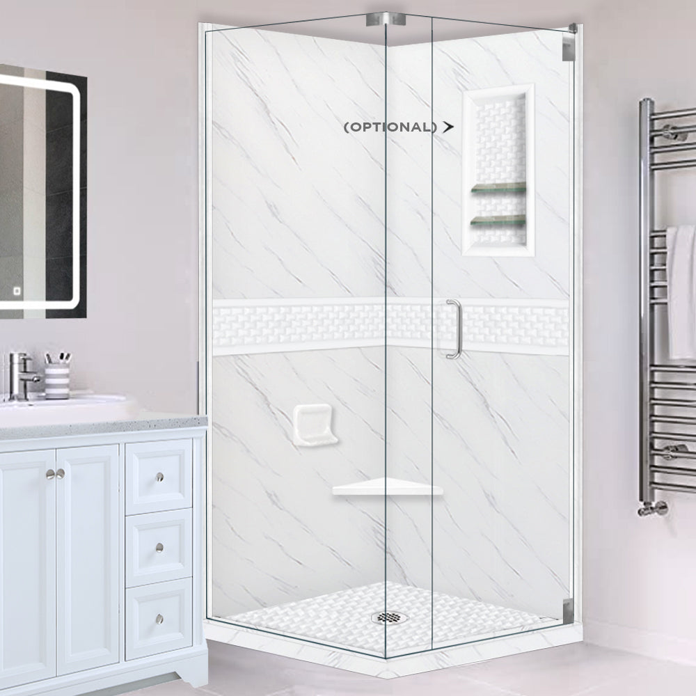 Carrara Marble Jewel Corner Shower Enclosure Kit