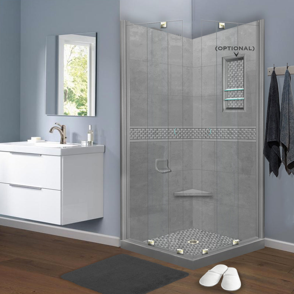 Corner Wet Cement Sistine Stone & Jewel Stone Accent Shower Remodel Kit