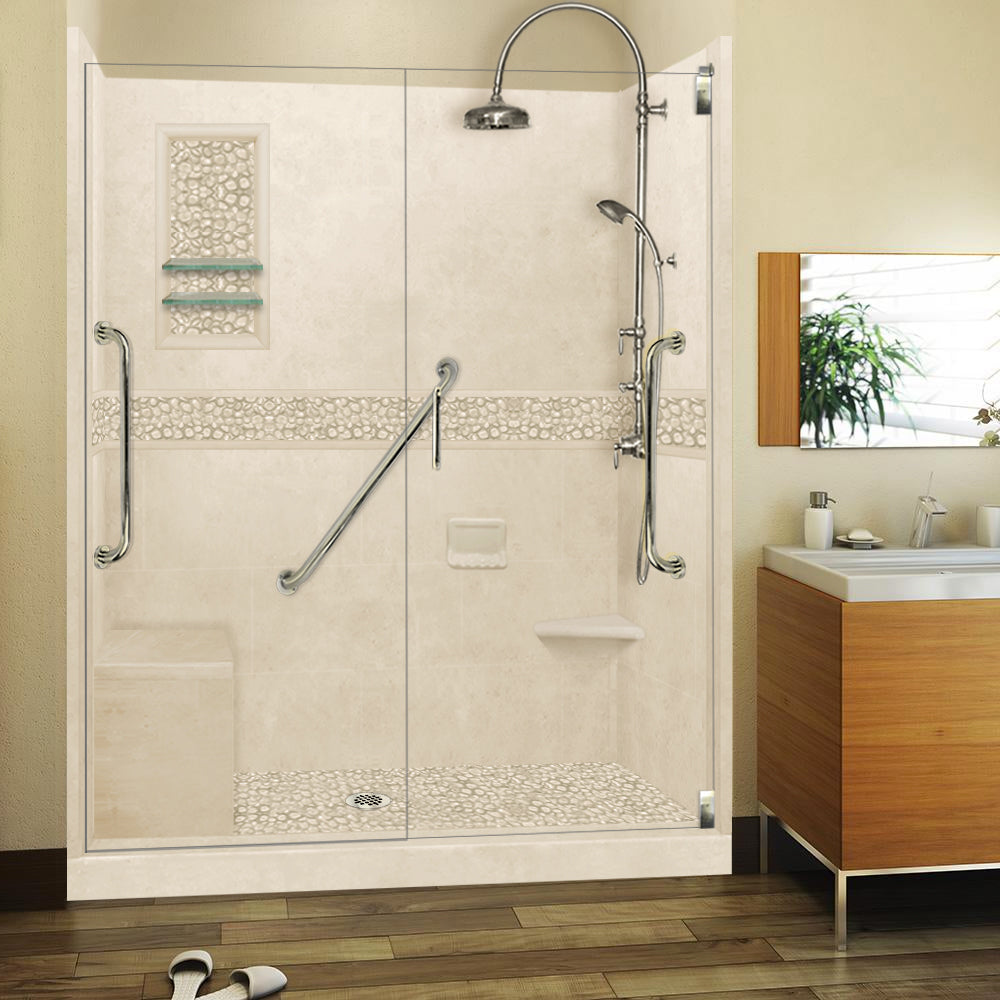 Freedom 60" Alcove Desert Sand Sistine Stone & Pebble Stone Accent Shower Remodel Kit
